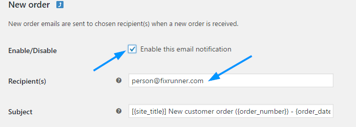 Edit notification email