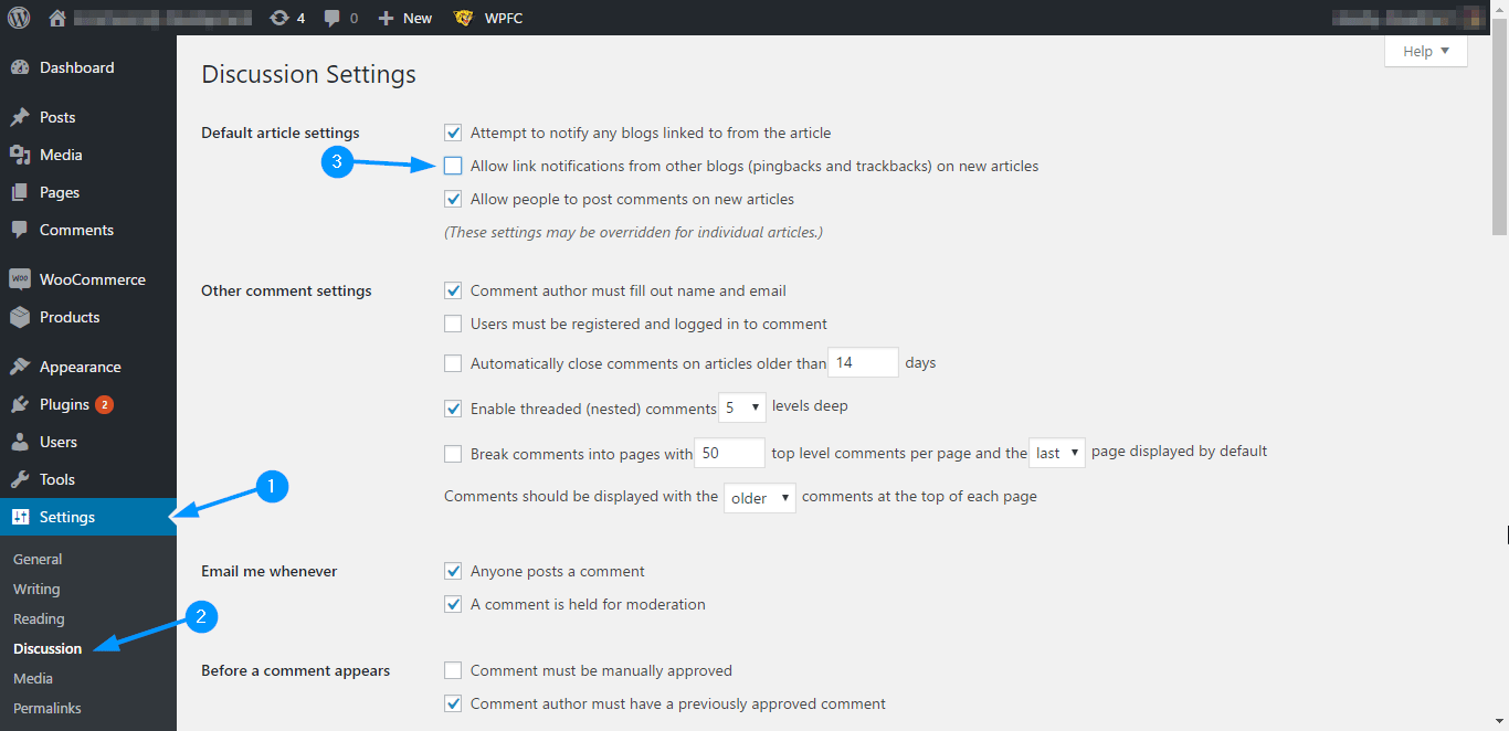 Disable pingbacks and trackbacks